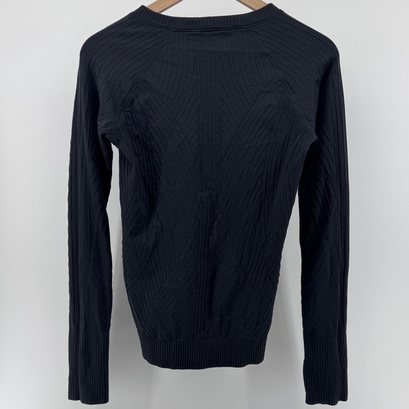 Lululemon Rest Less Pullover Women Size 8 Black Ribbed Seamless Thumbholes Top - Picture 3 of 9